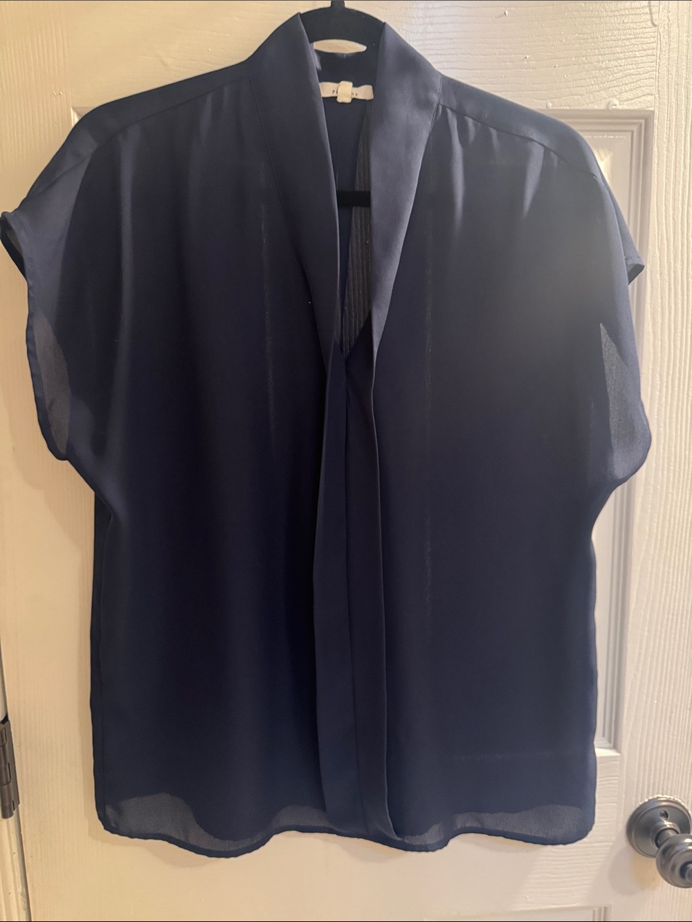 Pleione Navy Tie-Neck Short Sleeve Blouse